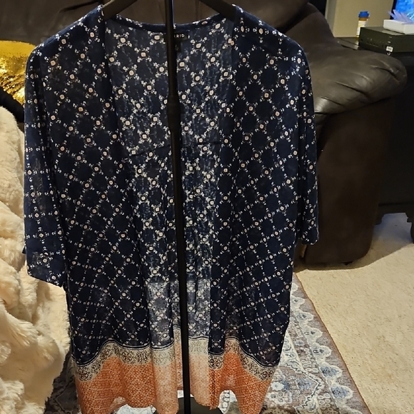 Torrid Blue and Orange Geometric Cardigan - Picture 2 of 10